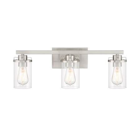 Designers Fountain Jedrek 24in 3-Light Brushed Nickel Industrial Indoor Vanity Light with Clear Glass Shades 93303-BN